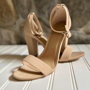 Ankle Strap Open Toe Heel - Cream/Beige